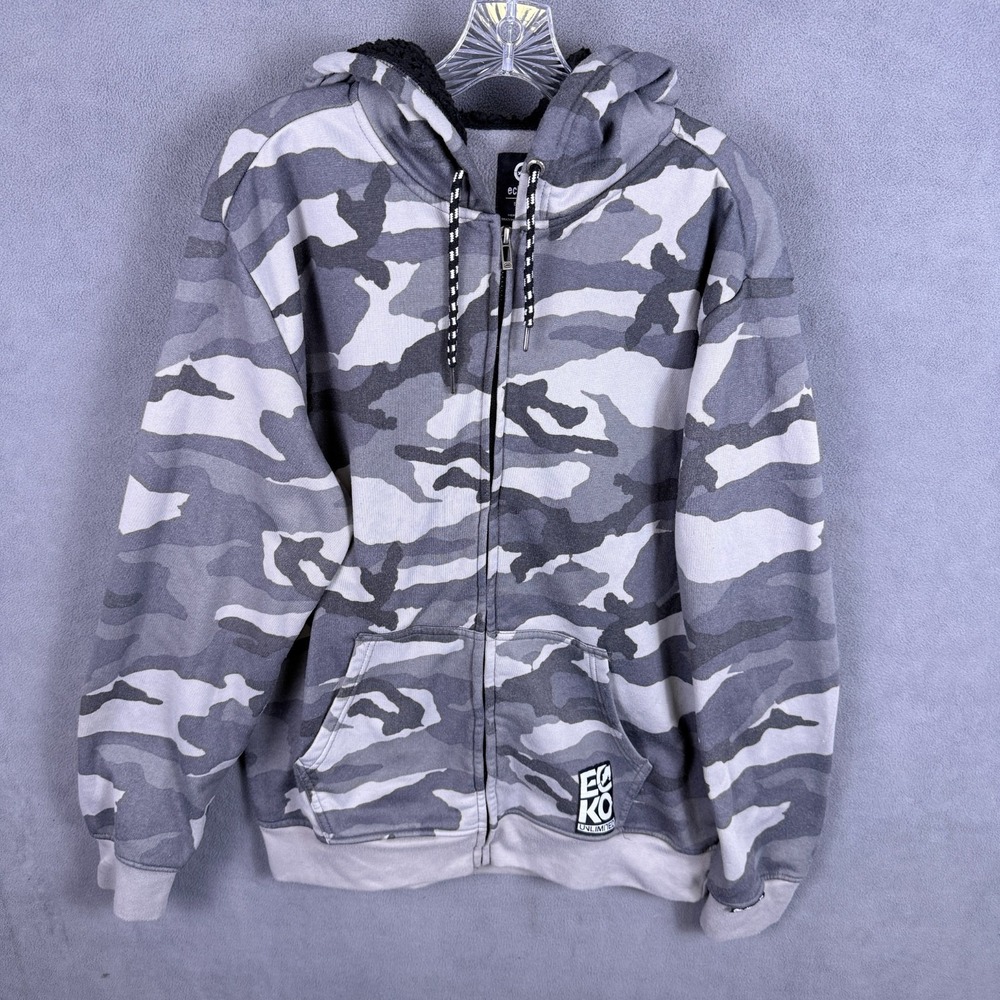 Y2K Ecko Unltd Mens Hoodie Camo Fleece Sweatshirt Large Skate Grunge
